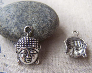 Accessories - Buddha Head Charms Antique Silver Religious Findings 15x22mm Set Of 10 Pcs A1234