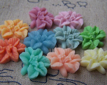 Accessories - Cabochon Resin Flower Cameo Assorted Color 14x16mm Set Of 10 Pcs A3978