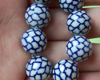 Accessories - Ceramic Beads Hand Painted Porcelain Beads Blue Cracks 14mm Set Of 10 Pcs A1887