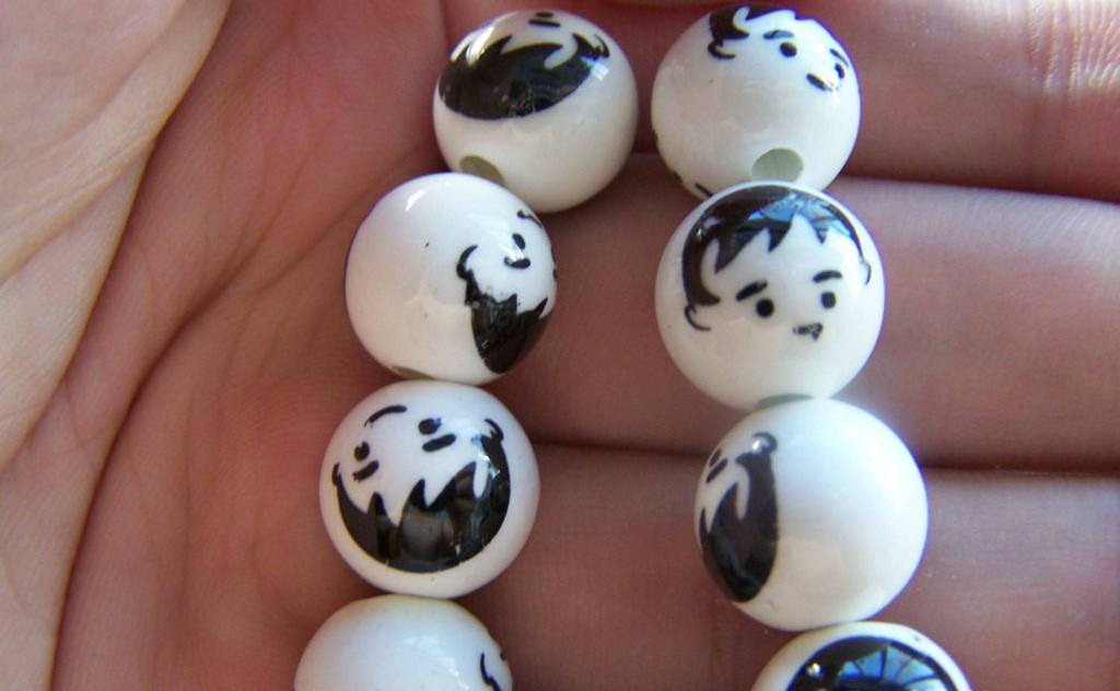 Accessories - Ceramic Boy Beads Hand Painted Round Loose Beads 14mm Set Of 10 Pcs A1881