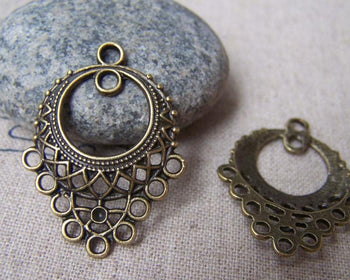 Accessories - Chandelier Earring, Antique Bronze Filigree Drops, Pendant Charms 24x32mm Set Of 20 Pcs  A412