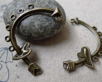 Accessories - Chandelier Earring Drops Antique Bronze Curved Heart Arrow Charms 26x40mm Set Of 10 Pcs A6383