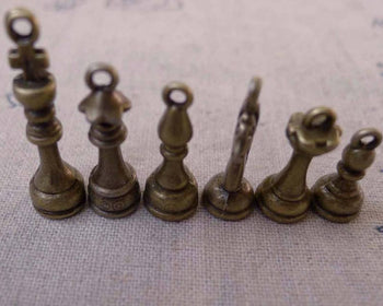 Accessories - CHESS Pendant Antique Bronze Charms King Queen Bishop Knight Rook Pawn