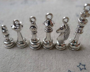 Accessories - Chess Set Pendant Antique Silver Charms King Queen Bishop Knight Rook Pawn PICK STYLE BELOW