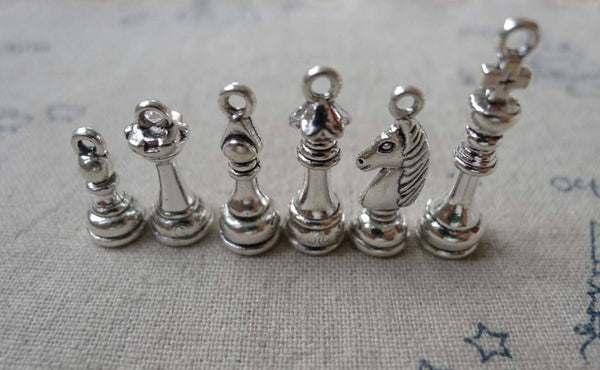 Accessories - Chess Set Pendant Antique Silver Charms King Queen Bishop Knight Rook Pawn PICK STYLE BELOW