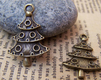 Accessories - Christmas Tree Charms Antique Bronze Rhinestone Pendants 18.5x26mm Set Of 20 Pcs A3451