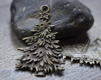 Accessories - Christmas Tree Pendants Antique Bronze Charms  42x66mm Set Of 6 Pcs A7385