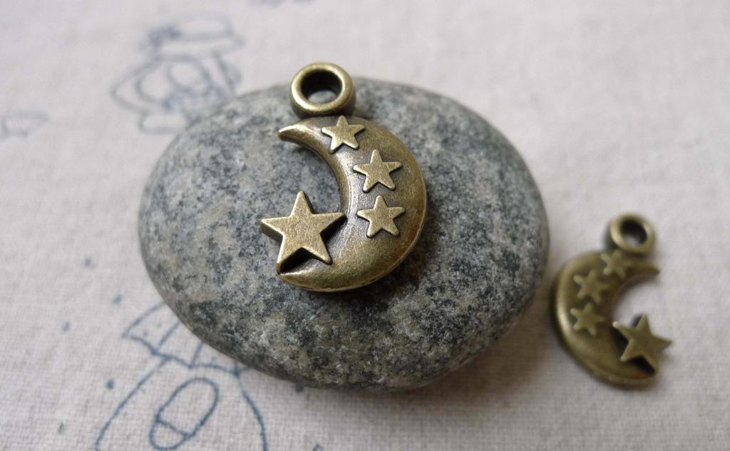 Accessories - Chunky Crescent Moon Star Charms Double Sided 14x21mm Set Of 10 Pcs  A6725