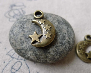 Accessories - Chunky Crescent Moon Star Charms Double Sided 14x21mm Set Of 10 Pcs  A6725