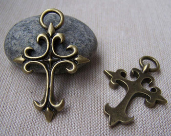 Accessories - Cross Pendants Antique Bronze Lily Flower Charms 31x48mm Set Of 6 Pcs A427