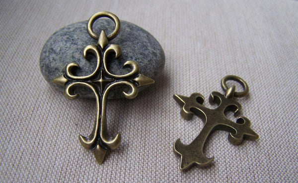 Accessories - Cross Pendants Antique Bronze Lily Flower Charms 31x48mm Set Of 6 Pcs A427