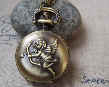 Accessories - Cupid Angel Pocket Watch Necklace CHAIN INCLUDED 31x38mm Set Of 1 Pc A5733