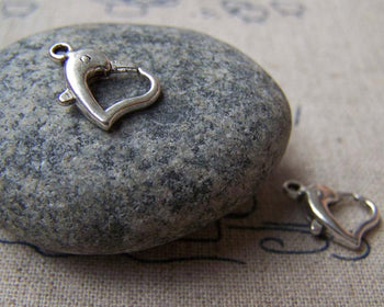 Accessories - Dolphin Heart Lobster Clasps Antique Silver Clasps 10x12mm Set Of 10 Pcs A1758