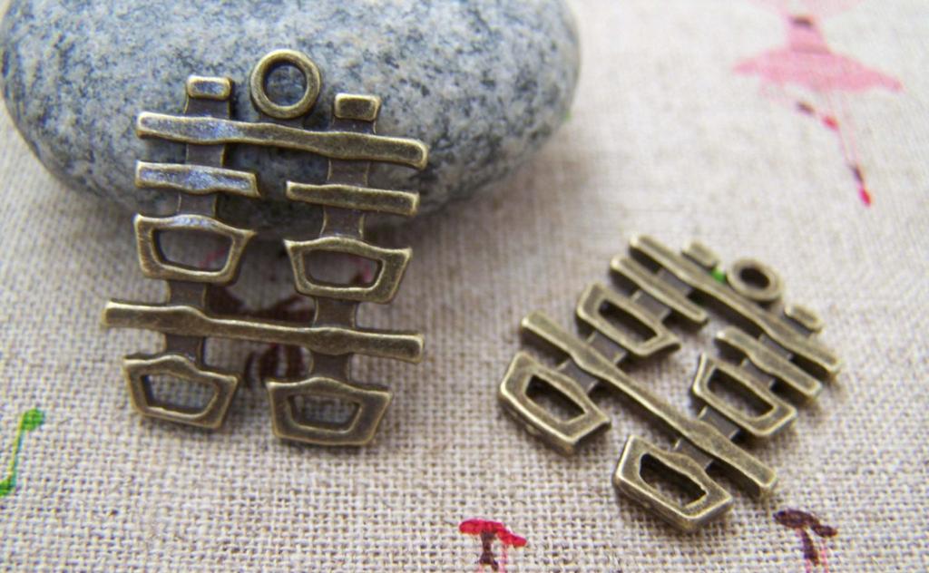 Accessories - Double Happiness Antique Bronze Wedding Decoration Charms 20x22mm Set Of 10 Pcs A3420