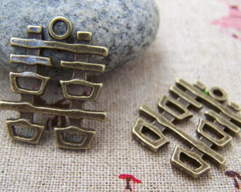 Accessories - Double Happiness Antique Bronze Wedding Decoration Charms 20x22mm Set Of 10 Pcs A3420