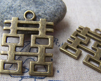 Accessories - Double Happiness Wedding Decoration Antique Bronze Charms 24x31mm Set Of 10 Pcs A2156