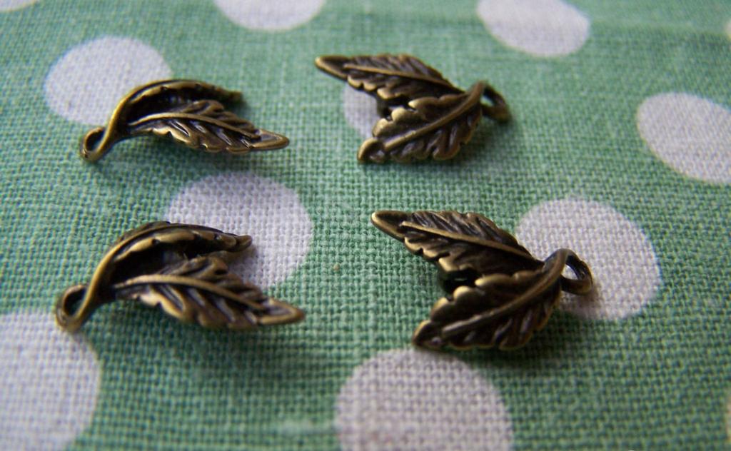 Accessories - Double Leaf Connector Antique Bronze Leaf Pendants 9x14mm Set Of 10 Pcs A326