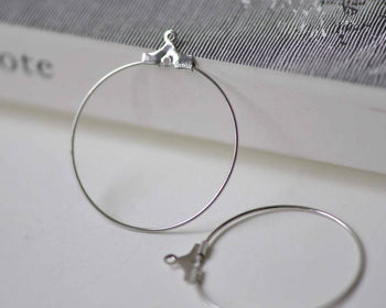 Accessories - Earring Hoops Platinum White Gold Tone Round Ear Wire  30mm  Set Of 10 PcsA7813