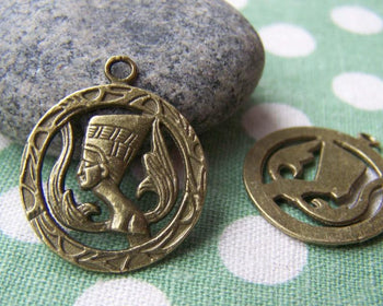 Accessories - Egyptian Queen Nefertiti Antique Bronze Round Charms 24mm Set Of 10 Pcs A691