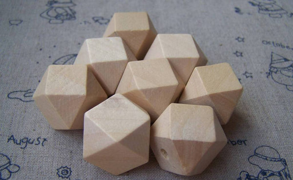 Accessories - Faceted Wood Beads Geometric Figure Solid Beads Findings 21mm Lot Of 20 Pcs A3736