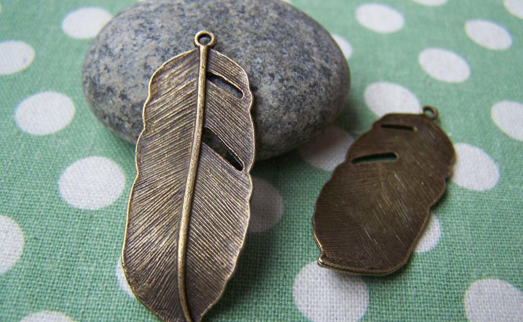 Accessories - Feather Charms Antique Bronze Curved Leaf Pendants 17x43mm Set Of 6 Pcs A352