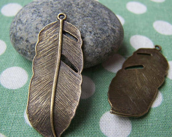 Accessories - Feather Charms Antique Bronze Curved Leaf Pendants 17x43mm Set Of 6 Pcs A352