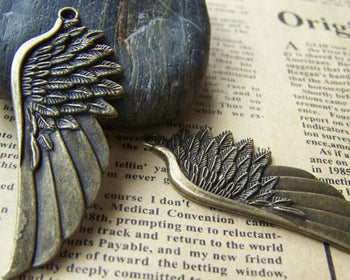 Accessories - Feather Charms Antique Bronze Huge Angel Wing Pendants 22x54mm Set Of 10 A1598