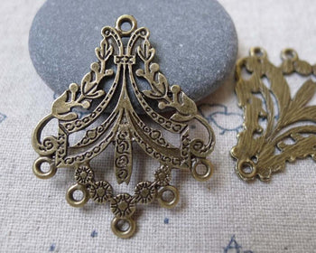 Accessories - Flat Chandelier Earring Drops Antique Bronze Pendant Charms 30x36mm Set Of 10 Pcs A7180