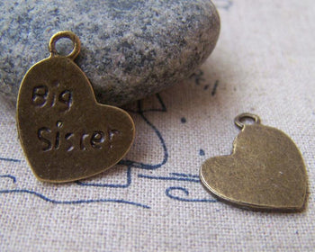 Accessories - Flat Heart Charms Antique Bronze Pendant  17mm Set Of 20 Pcs A4460