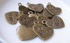 Accessories - Flat Heart Charms Antique Bronze Pendant  17mm Set Of 20 Pcs A4460