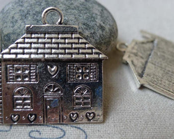 Accessories - Flat Heart House Pendants Antique Silver Charms 25x30mm Set Of 10 Pcs  A5813