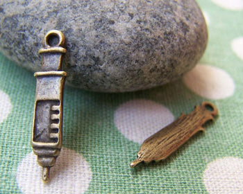 Accessories - Flat Syringe Charms Antique Bronze Pendant 4.5x22mm Set Of 20 Pcs A1463