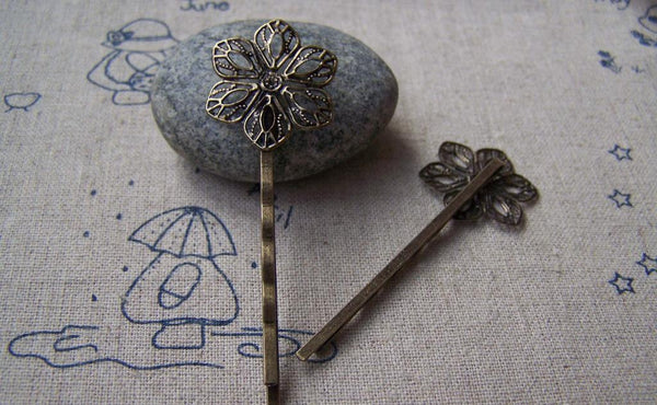 Accessories - Flower Pad Bobby Pin Hair Sticks Hair Clip Match 20mm Cabochon 2x62mm Set Of 10 Pcs  A1923