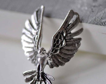 Accessories - Flying Bird Connector Antique Silver Eagle Hawk Pendants 31x40mm Set Of 10 A7874