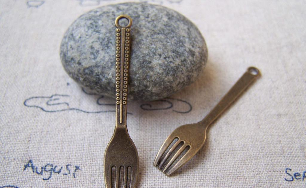 Accessories - Forks Pendants Antique Bronze Dinner Tableware Charms 49mm Set Of 20 Pcs A5679