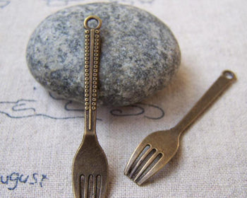 Accessories - Forks Pendants Antique Bronze Dinner Tableware Charms 49mm Set Of 20 Pcs A5679