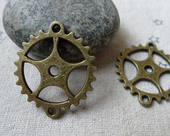 Accessories - Gear Connectors Antique Bronze Mechanical Watch Movement Pendants 25x28mm Set Of 10 Pcs A6540