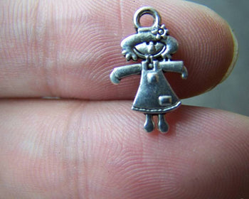 Accessories - Girl Charms Antique Silver Double Sided Small Charms 15mm Set Of 20 A1554