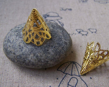 Accessories - Gold Cone Bead Caps Filigree Caps 17x20mm Set Of 50 Pcs A2056