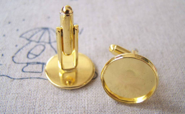 Accessories - Gold Cufflinks Blank Round Bezel Setting Match 16mm Cabochon Set Of 10 Pcs  A561