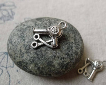 Accessories - Hair Dryer And Scissors Antique Silver Barber Shop Charms 10x14mm Set Of 20 Pcs A6529
