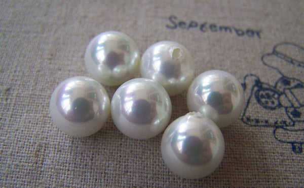 Accessories - Half Bored Hole Natural Shell White Round Pearls 10mm Set Of 6 Pcs A2462