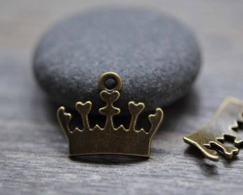 Accessories - Heart Crown Charms Antique Bronze Pendants 6x17mm Set Of 30 Pcs A7823