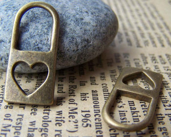 Accessories - Heart Lock Charms Antique Bronze Supplies 12x25mm Set Of 10 Pcs  A2813