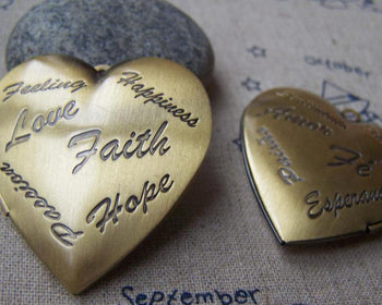 Accessories - Heart Locket Pendants Antique Bronze Brass Photo Locket Charms 45mm Set Of 2 A3544