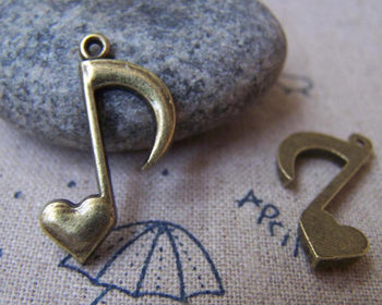 Accessories - Heart Music Note Antique Bronze Charms 16x25mm Set Of 10 Pcs A1721