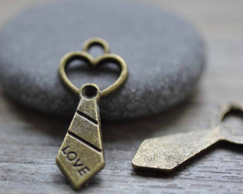 Accessories - Heart Necktie Charms Antique Bronze Pendants 13x30mm Set Of 30 Pcs A7834