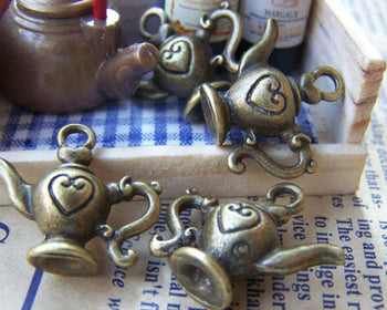 Accessories - Heart Teapot Antique Bronze 3D Pendants Charms 20x22mm Set Of 10 Pcs A3447