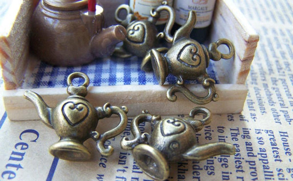 Accessories - Heart Teapot Antique Bronze 3D Pendants Charms 20x22mm Set Of 10 Pcs A3447