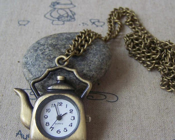 Accessories - Kettle Pocket Watch Necklace CHAIN INCLUDED 31x38mm Set Of 1 Pc A4610